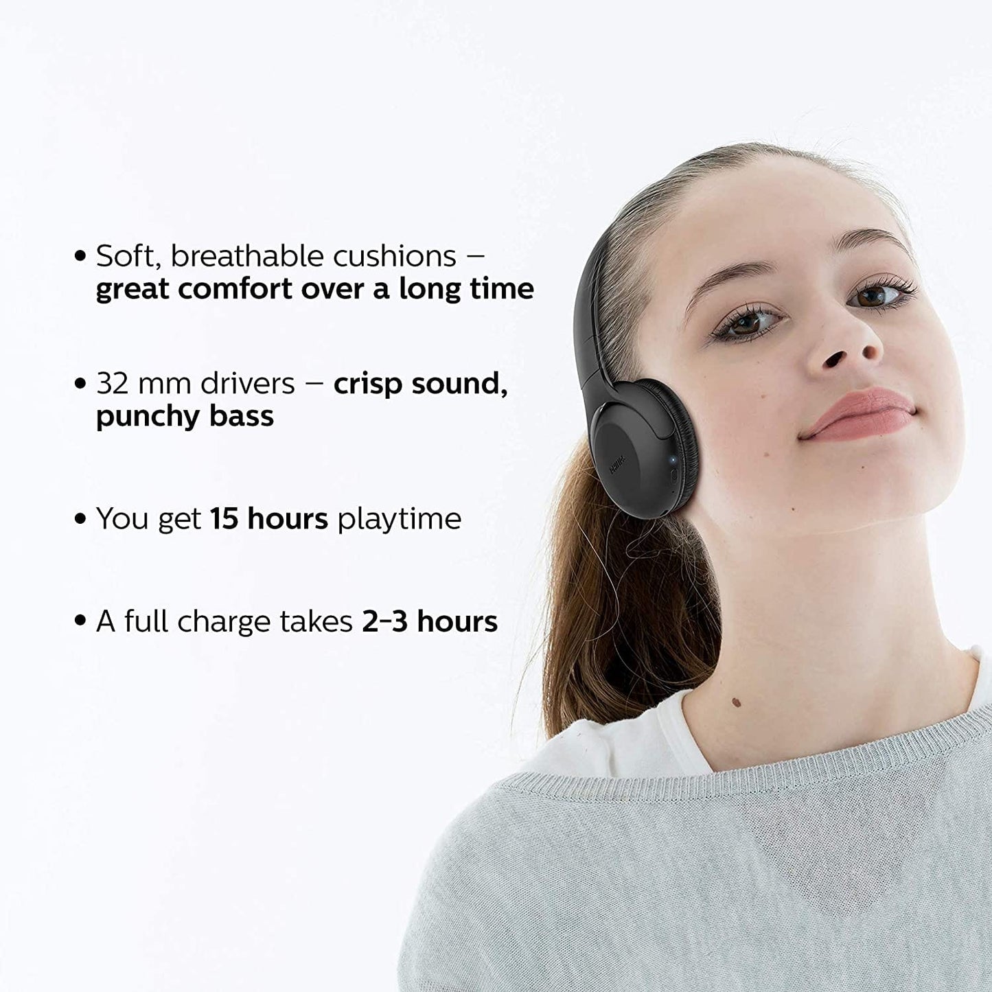 PHILIPS ON EAR HEADPHONES UH202BK/00 BLUETOOTH - BLACK [ACCESSORIES]
